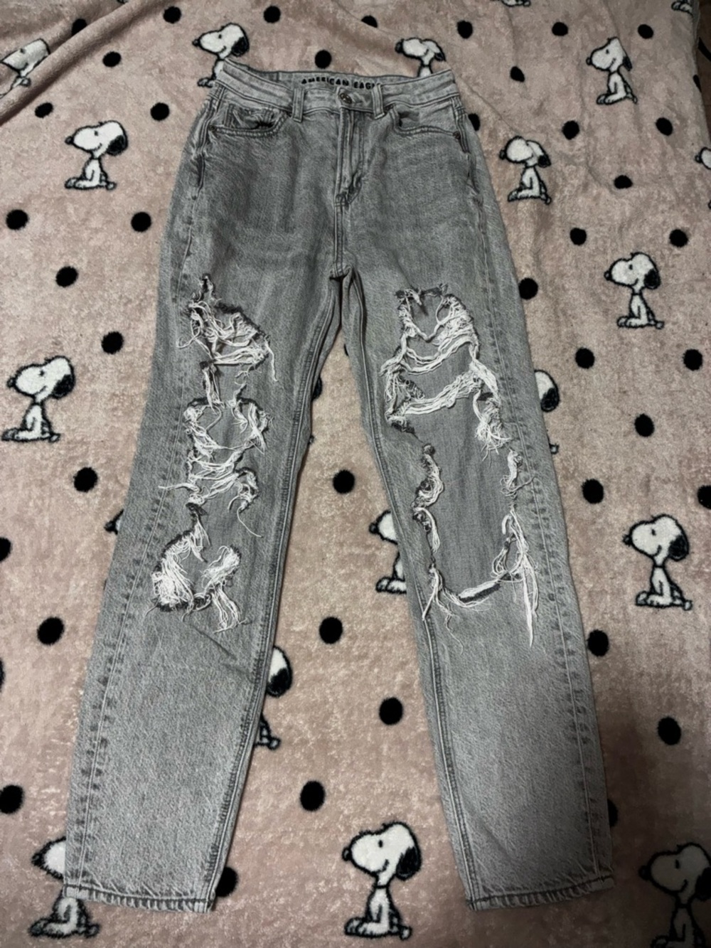 American Eagle Light Gray Denim Mom Jeans